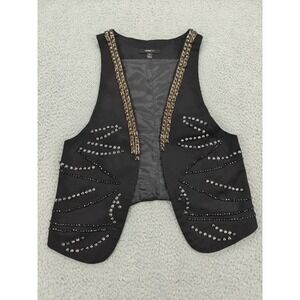 Double Zero Vest Womens Medium Black Studded Beaded‎ 100% Cotton Sleeveless Chic